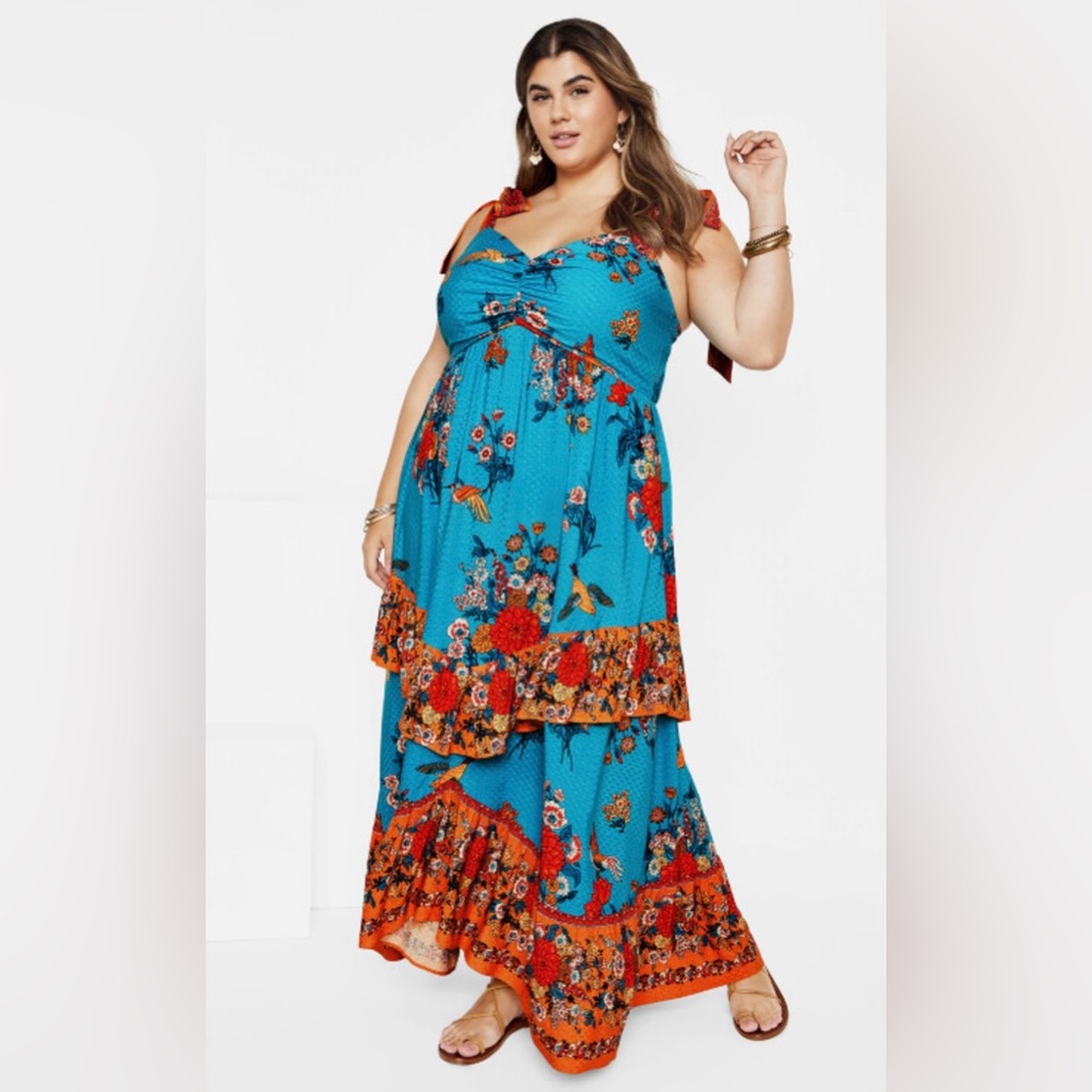 City Chic Abigail Tier Floral Ruffle Dress in Jade